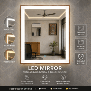 Square Luxury LED Metal Mirror | 3 Color Touch Sensor | Premium Wall Mirror